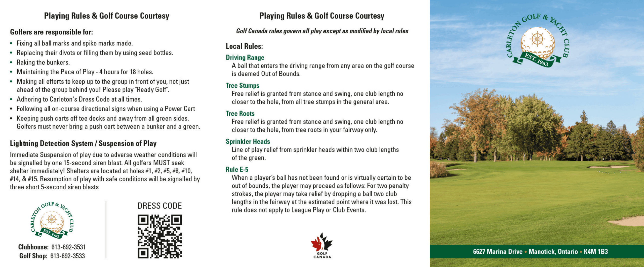 Carleton Golf and Yacht Club Scorecard 2026 Rules